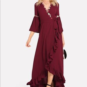 Whimsical Flower Applique Wrap Dress